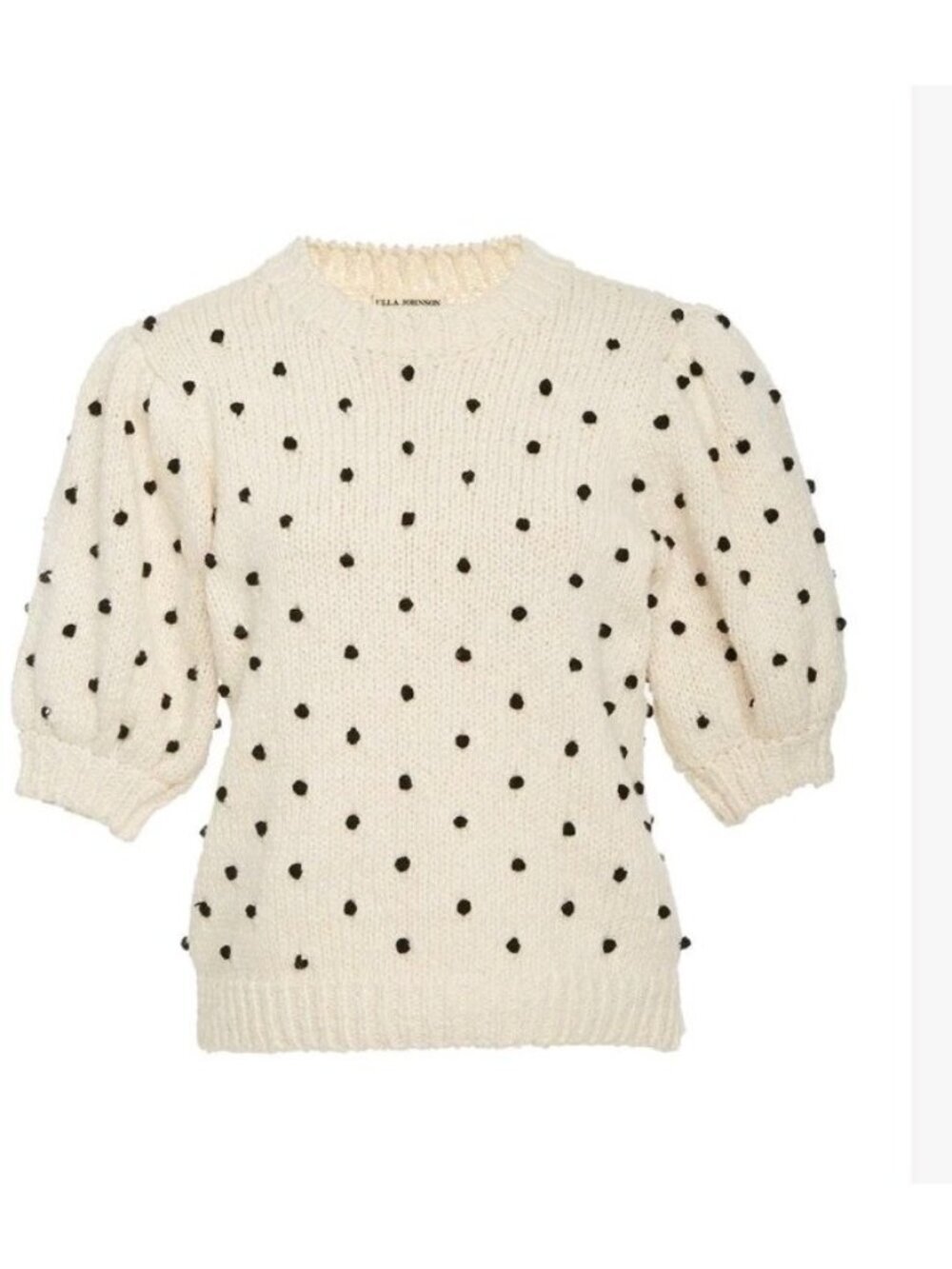 Ulla Johnson Bettine Cream Polka Dot Pompom Puff Sleeve Knit Sweater M Cotton